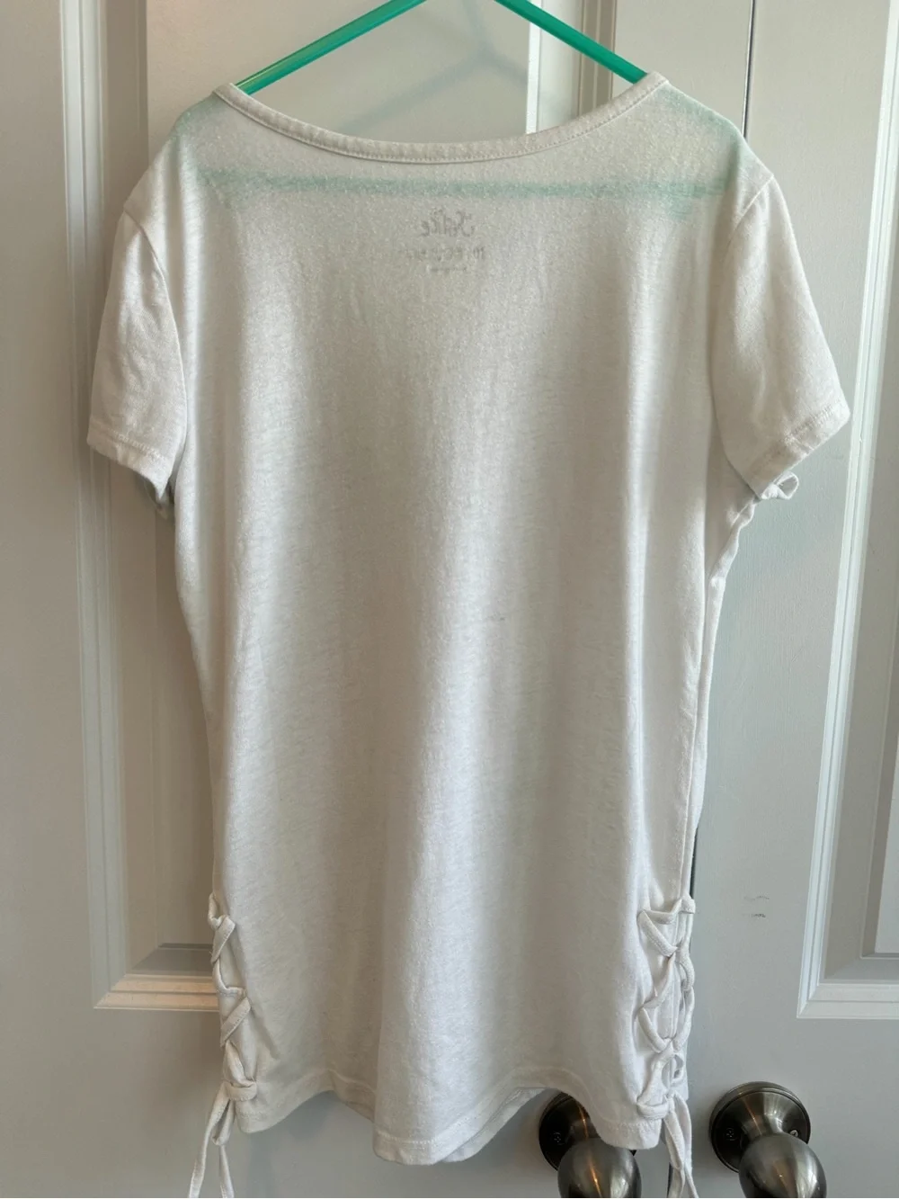 Justice White Tee with Blue Sequin Star and Silver Glitter Size 10